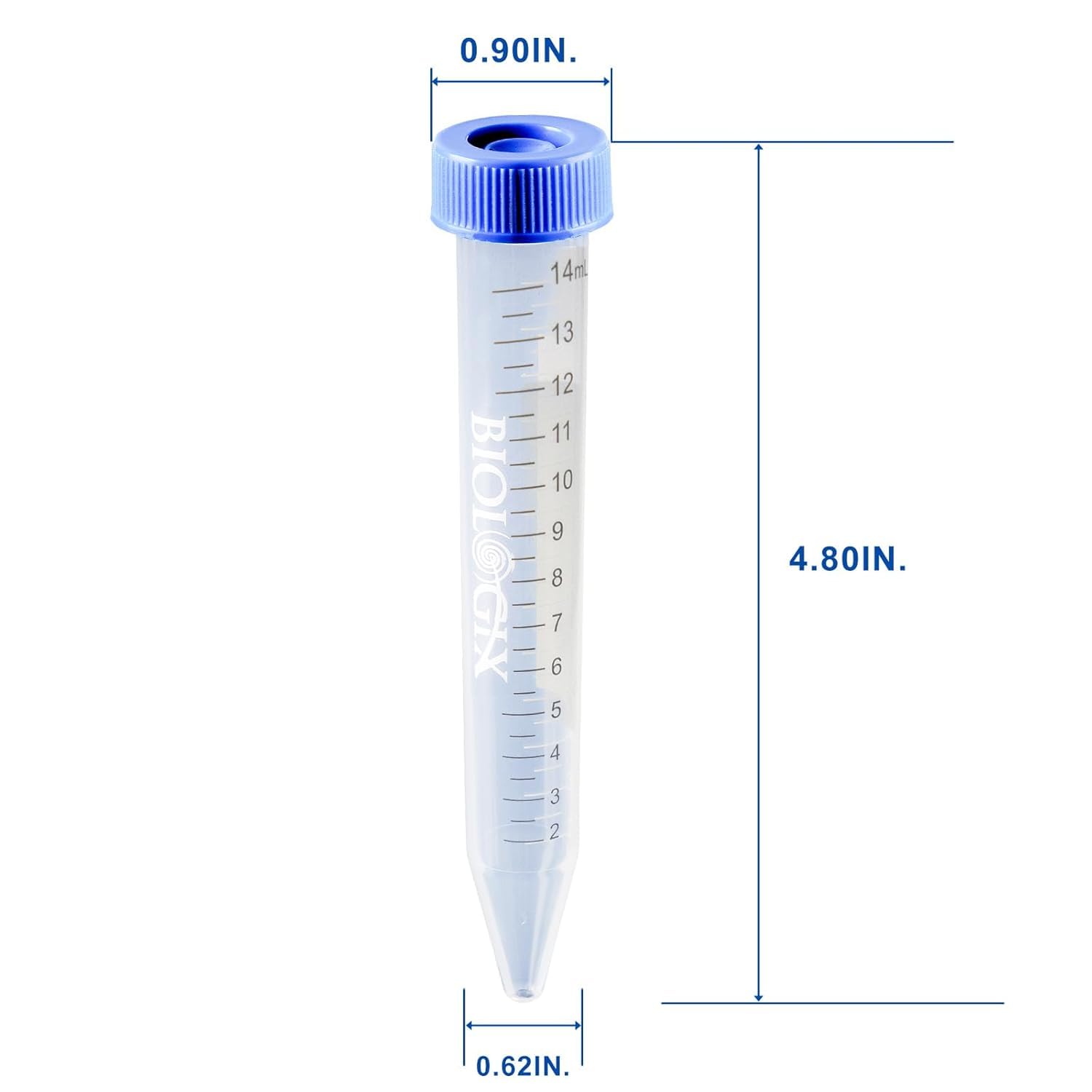 Biologix 15ml Polypropylene Conical Centrifuge Tubes, Tubes with Plug Seal Screw Caps, Plastic Container with Graduated & Write Area, Rack Package, Non-Pyrogenic, DNase/RNase Free, 50 /Rack