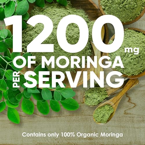 ORGANIC MORINGA LEAF Capsules 1200mg High Potency (2 x 600mg) for Liver Detox Cleanse, Gut Health, Hormone Balance – Gluten Free, Non-GMO, Vegan-Friendly Antioxidant Supplement -120 Capsules