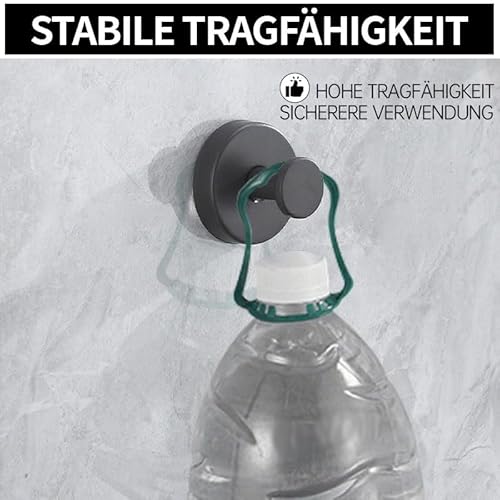 Dreamil Saugnapfhaken,2 Stück Edelstahl Wandhaken,Ohne Bohren Extra Stark Haken,Flache Wände für Badezimmer, Küche, Büro, Balkon（Schwarz/Silber） (2 Stück Schwarz)