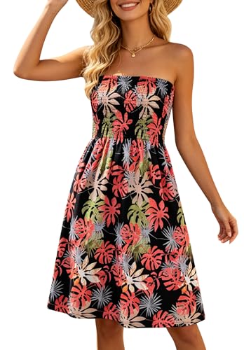 Image of Zyyfly Strapless Dress for Women Summer Beach Boho Smocked Tube Top Dress