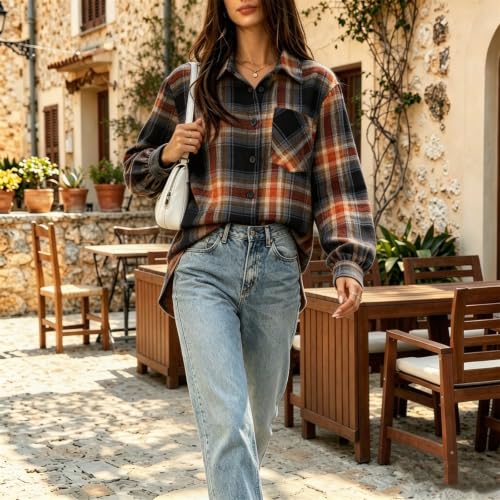 Button Down Shirts for Women Gingham Casual Long Sleeve Henley Shirts - image 8