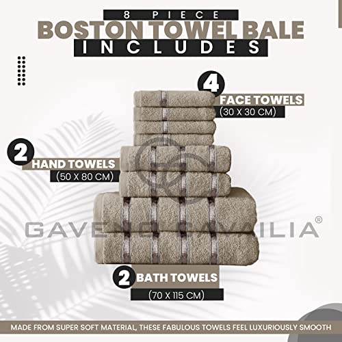 Gaveno Cavailia Cesto 8 Pezzi Boston Set di Asciugamani, 100% Cotone, Silver, 8Pc Bale Set