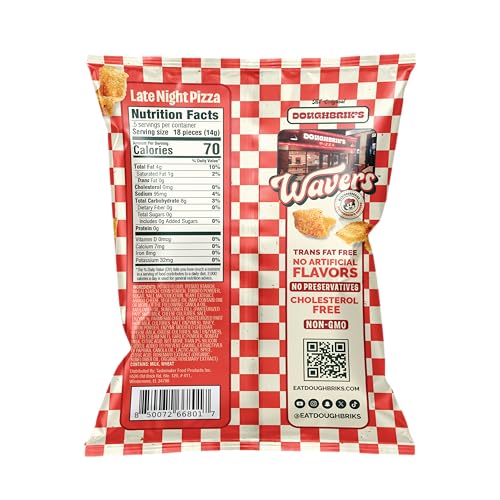 Image of WAVERS by Doughbrik's Snacks, Late Night Pizza Flavor 0.5 oz Bags, Crispy Crunchy Texture Perfect Anytime Snack Made in the USA (12-Pack)