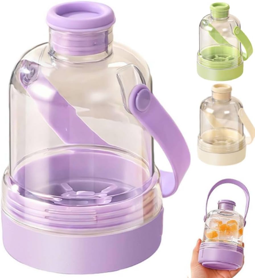 2-in-1 Ice Cube Bottle,2026 New Portable Ice Cube Bottle With Handle and Lid,Easy PressIce Tray Water Bottles,Detachable & Leak Proof Lid,Touch-free Vertical IceMaker for Freezer,Travel & Home Use