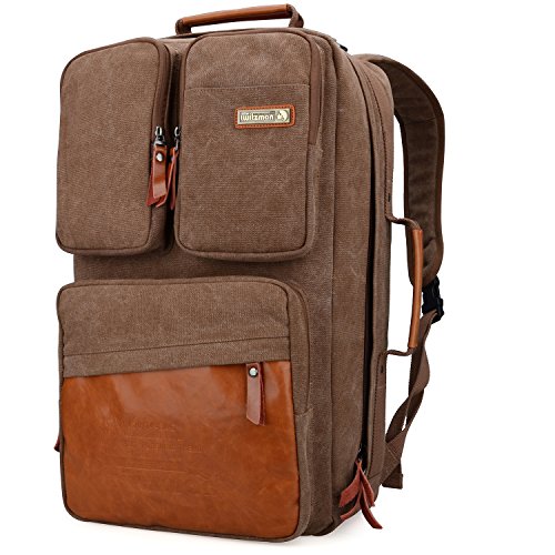 WITZMAN Vintage Canvas Backpack Carry on Travel Backpack for Men Duffel Bag Hiking Rucksack (6617 brown)