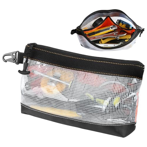 FRETONBA Small Tool Zipper Pouch, Werkzeugtasche Klein Transparentes Pvc-Material, Banktasche Wasserdicht Und Antistatisch, Kleinteile Organizer Metallhaken