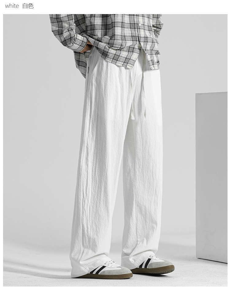 Mokaloha Mens Pants, Men's Casual Hemp Fabric Embroidered Logo Drawstring Loose Elastic Waist Pocket Trousers Classic2