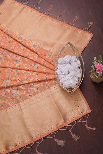 Image of DEVANGI Women's Woven Banarasi Silk Dupatta /Chunni For Women, Floral Print 1 Meter Wide and 2.3 Meter Length Printed Designer Dupatta /Chunni For Girls