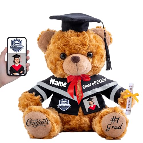 FAHOXUMR Regalos de Graduación Personalizado Oso de Peluche con Nombre Foto Osito Peluche como Regalos Personalizados Regalos de Graduacion para Hombres (20 cm)