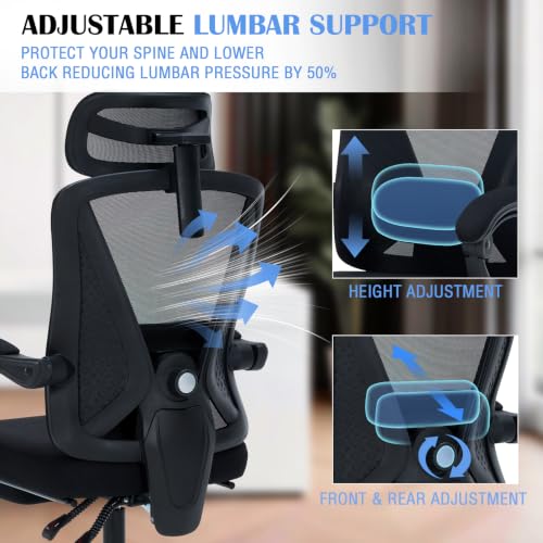 Image of Ergonomic Office Chair with Footrest - Adjustable Lumbar Support & 3D Headrest, 90-160 Reclining Mesh High-Back Rolling Work Swivel Computer Chair-400lbs Capacity