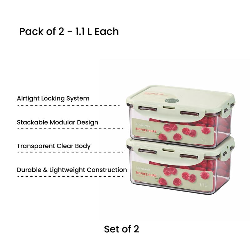 Image of LocknLock 1.1L Food Storage Containers (Pack of 2) | Airtight, Leakproof, BPA-Free Plastic Boxes | Stackable Kitchen Containers for Fridge, Meal Prep & Pantry Storage