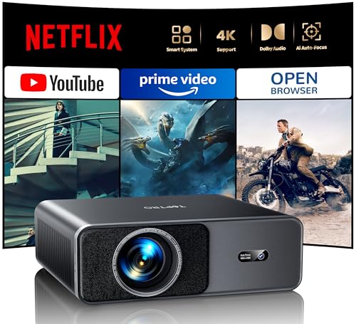 Proiettore 4K[Ufficiali Netflix e Dolby]1000 ANSI Regolazione Auto Dell'immagine AI Proiettore Portatile per Home Theater e Esterno WiFi 6 Two-way Bluetooth 5.3 Videoproiettore TOPTRO A1