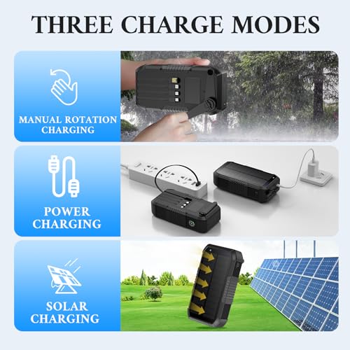Image of Solar Power Bank 66800mAh Built in Hand Crank and 4 Cables 22.5W Fast Charge,Camping Essentials /SOS /Strobe /Strong Flashlights,Compass Solar Portable Charger Power Bank (Black)