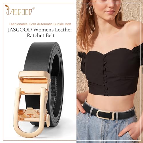 JASGOOD Ratchet Leather Belt for Women Ladies Ratchet Belt for Jeans Pants Dresses with Gold Buckle2