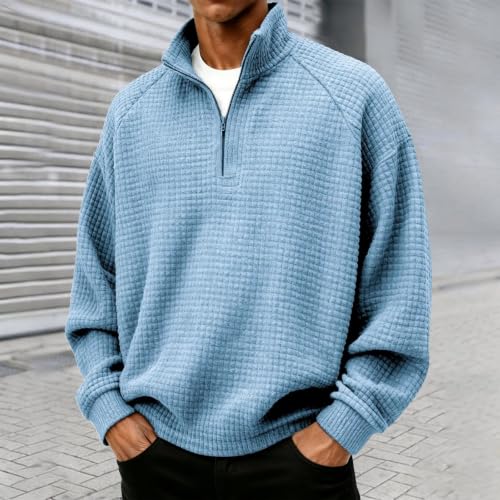 Mens Quarter Zip Sweatshirt No Hood Polo Long Sleeve Collared Pullover - image 2