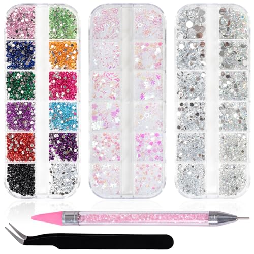 4200 Pierres Strass Ongle Nail Art, Multicolores Bijoux Ongles Nail Art, Pierres à paillettes, Flatback Strass en Cristal, Bedazzling kit Nailart Decoration...