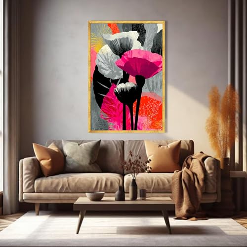 Impression sur toile abstraite de coquelicots rose orange 80x120