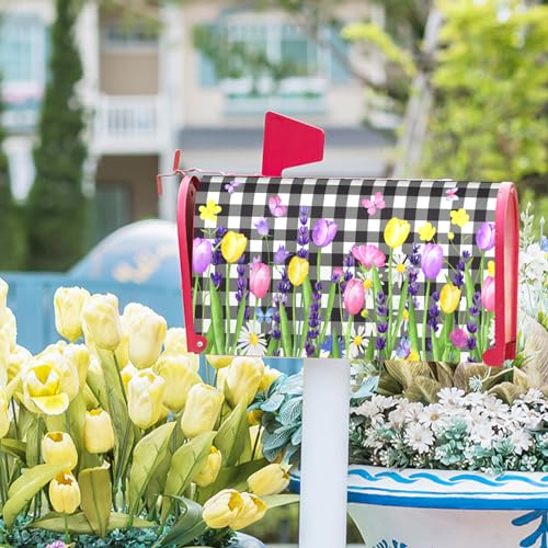 Image of Harooni Spring Summer Flowers Magnetic Mailbox Cover Standard Size 18x21in Tulips Florals Mailbox Cover Magnetic Spring Decor Mailbox Wraps Post Letter Box Cover for Home Garden Yard Outdoor Decor