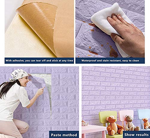 BeautifulWalls 3D Brick Wallpaper for Walls I Wall Stickers Self Adhesive Panel I Peel & Stick Wallpaper for Wall Home Decor (Light Purple, 1 Piece, 70 X 77 cm)