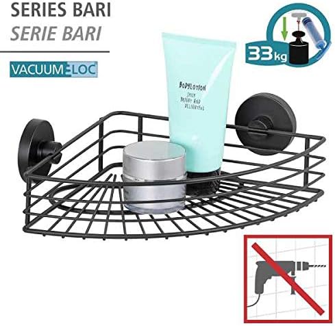 Wenko Vacuum-Loc Bari Corner Shelf with 33kg weight capacity icon and no drilling icon