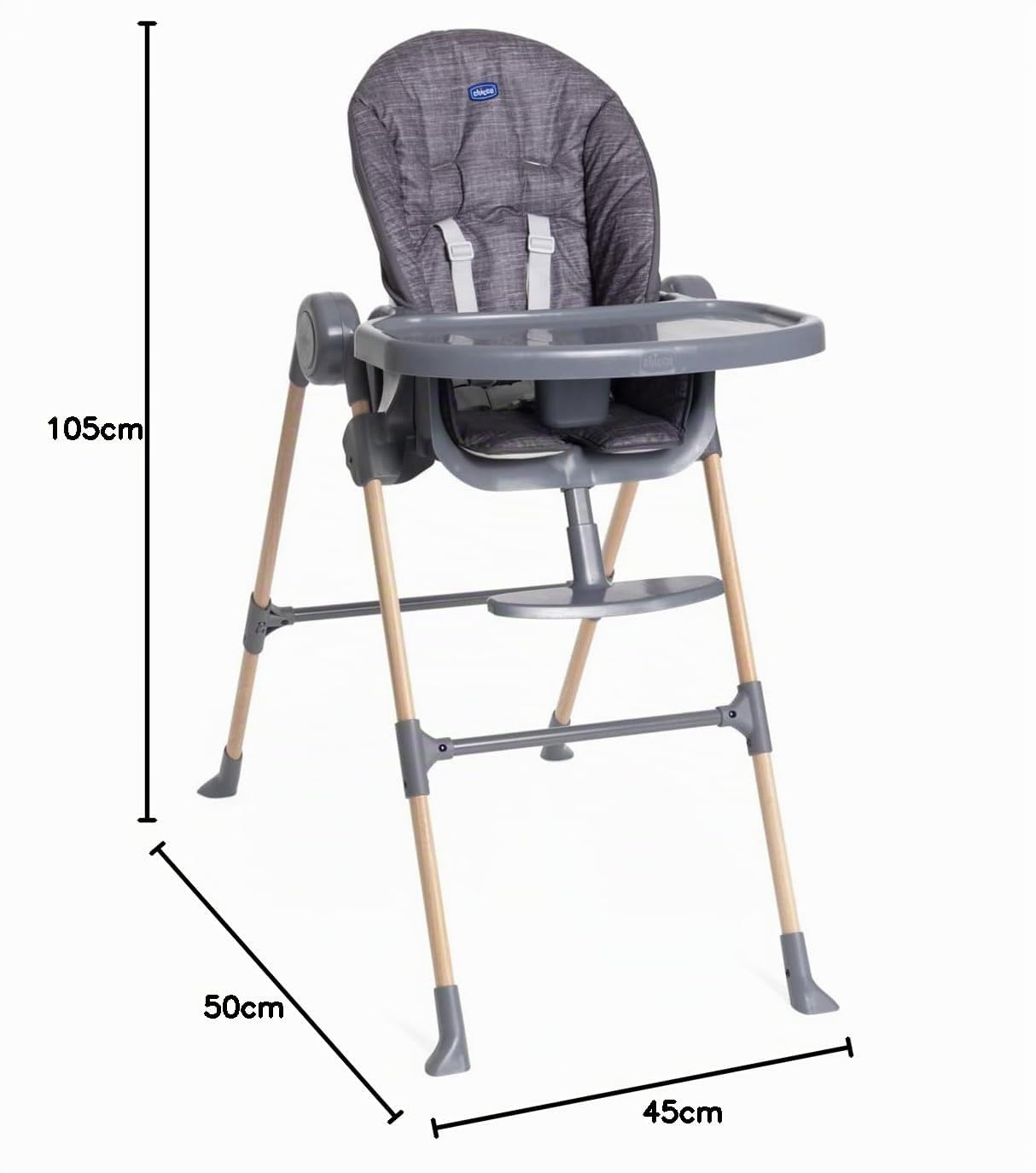 Chicco Polly Essential Trona para Niños, de 0 Meses a 15 Kg, 3 Posiciones, 7 Niveles de Altura, Reposapiés regulable, Cierre Compacto, Tejido de Poliéster Reciclado, Gris oscuro