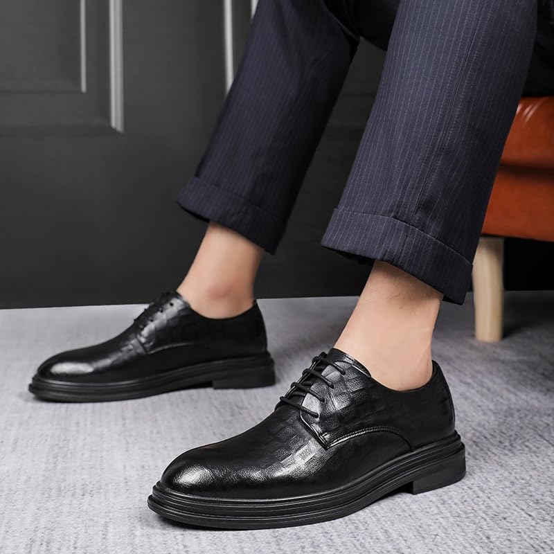 Men's Retro Oxford Shoes Formal Business Casual Oxford Trendy Plaid Upper Tuxedo Shoes for Men Fashion Classic Round-Toe Lace Up Low Top Leather Dress Shoes(7.5)3