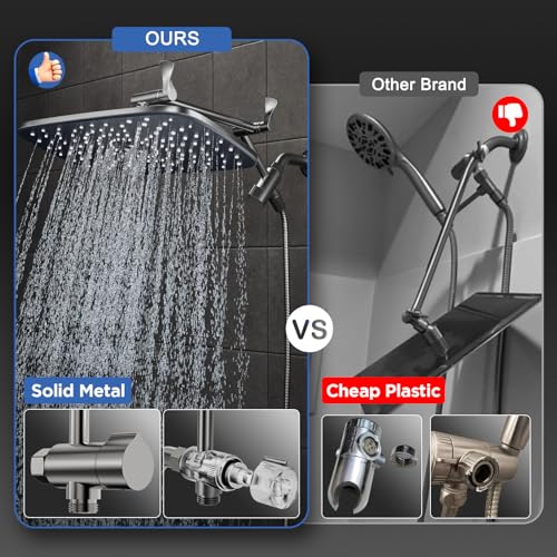 Image of Veken 11.8 inch Rain Shower Head with Handheld, High Pressure Handheld Shower with Multi Spray Modes, Rainfall Combo with 15 inch Metal Extension Arm, Detachable Dual Shower, Bathroom Decor, Gunmetal Gray