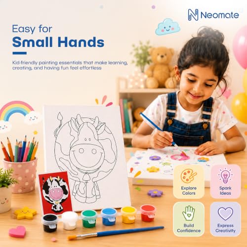 Image of Neomate Canvas Painting Kit for Kids | DIY Painting Set with 1 Printed Canvas, 6 Acrylic Paint Pots & Brush | Art and Craft Kit, Paint Kit for Kids, Birthday Gift, Return Gift, Creative Activity Set