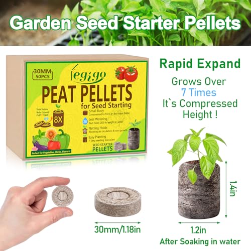 Image of Legigo 50 Pcs 30mm Peat Pellets Seed Starter Soil Pods- Seedling Soil Peat Pods for Seed Starting, Compressed Seed Pod Root Starter Plugs for Garden Plant Cuttings Planting Herb Flower and Vegetables
