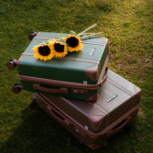 Image of Assembly Vintage 20 Inch (55cm) Cabin Trolley Bag Hard Shell Polycarbonate Suitcase Retro Classic Design with TSA Lock 8 Spinner Wheels Carry On Luggage