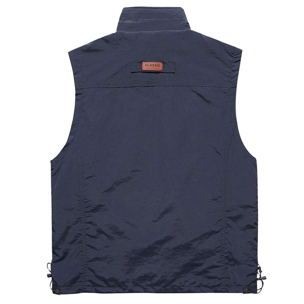 WDX- Chaleco de bolsillo de poliéster para hombre primavera y otoño, chaleco de múltiples bolsillos delgado para deportes y ocio Transpirabilidad (Color: azul oscuro, Tamaño: XXXL)