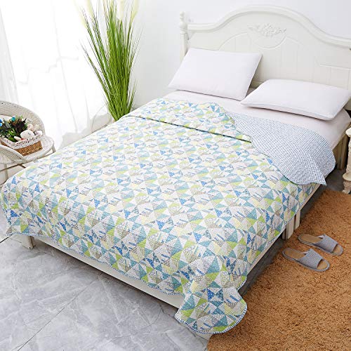 JEMA ジェマ キルトケット マルチカバー ベッドカバー ソファカバー こたつ中掛け 水洗いキルト リバーシブル 四季通用 約190X190cm チエック グリーン