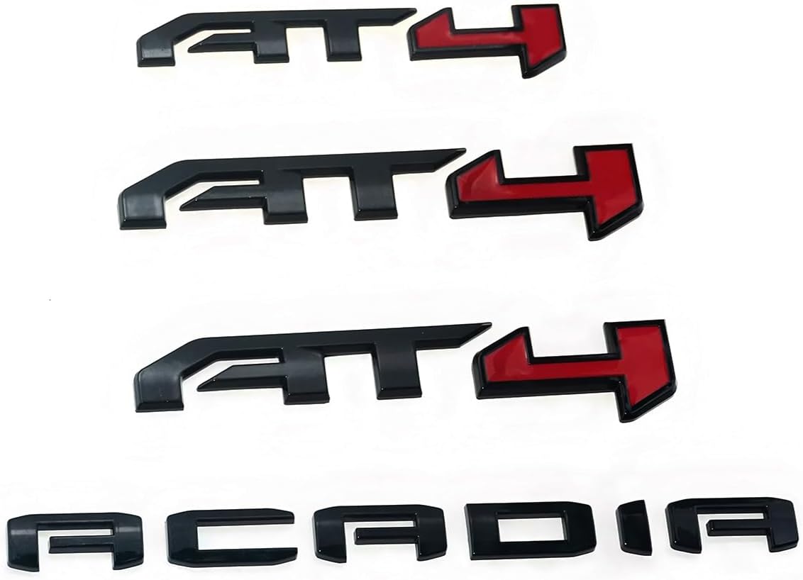Door Rear Tailgate Badge Emblem Replacement for 2020-2023 AT4 at 4 Acadia 4PCS (Gloss Black Red)