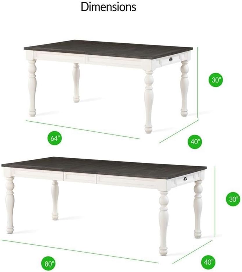 BOWERY HILL Two-Tone 6-Piece Dining Set, 80" Extendable Table, Hardwood and Acacia, Ivory/Dark Oak Finish, Includes 4 Chairs and Bench with Storage, Farmhouse Style Dining Room Furniture