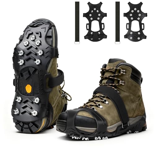 Crampones Nieve Hielo, 1 Pares Crampones Ligeros, Crampone para Botas de Nieve, Crampone Antideslizantes, con 11 Dientes, para Caminar, Correr, Alpinismo en Invierno y Senderismo (L)