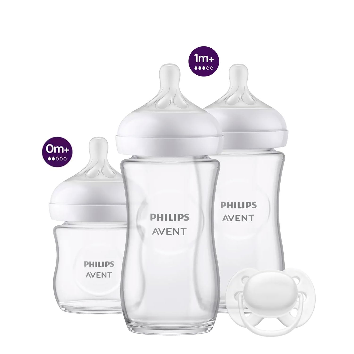 Philips Avent Glasflaschen Natural Response, 2er Set 240/120 ml, 0-6 Monate Sauger und Bürste
