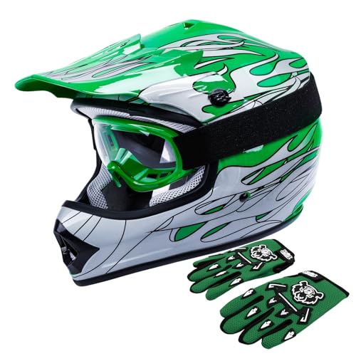 TCT-MOTORPARTS Green Flame DOT Kids Youth...