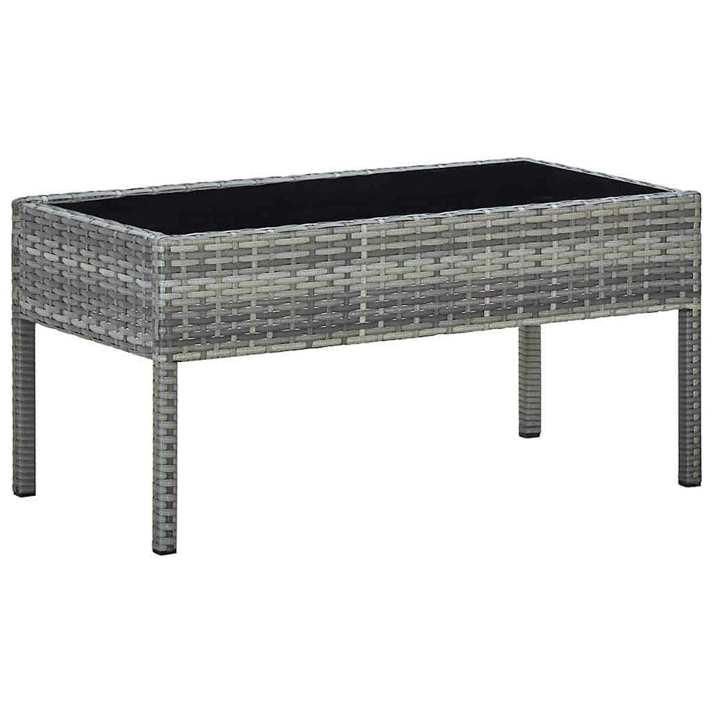 Stół ogrodowy, szary, 75 x 40 x 37 cm, polirattan, ze szklanym blatem, odporny na warunki atmosferyczne, stabilna rama stalowa, elegancki stół do jadalni na zewnątrz, składany, rozkładany