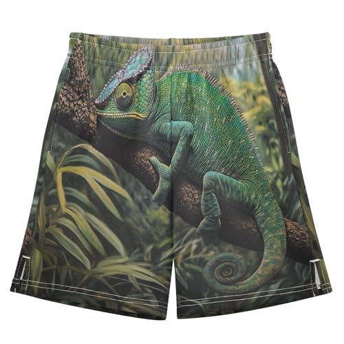 DOMIKING Chameleon Jungle Green Kids Shorts Pull-on Boys Shorts with Elastic Waist Casual Athletic Pants for Summer Outdoor