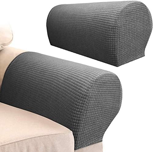 Arm Rest Covers Set, Pack of 4 Stretch Armchair Arm Covers Soft Polyester Arm Caps Non Slip Furniture Protector For Chair, Sofa, Couch(Grey)