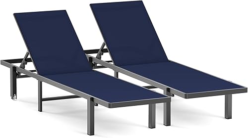 Miniatura 26 de Ciokea Juego de 2 tumbonas para patio, tumbonas para exteriores con ruedas, tumbonas ajustables de 5 posiciones para piscina, terraza, playa