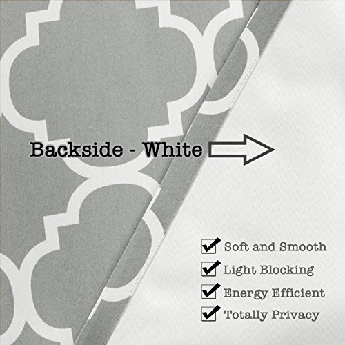 H.versailtex Extra Wide Blackout Curtain 100X96 Inches Thermal Insulated Curtain For Sliding Glass Door -Grommet Top Patio Door Curtain - Moroccan Tile Quatrefoil Pattern, Dove And White #TOP5