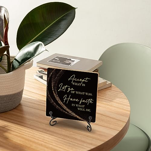 Image of Inspirational Quotes Wood Plaque with Stand - Idea Gifts for Women Men - Black Gold Wooden Decor for Home Office Living Room Shelf Table Decoration (10)