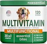 Vitamins for Dogs - 4 in 1 Complex with Omega, Glucosamine, Probiotics and Vitamins - 120 Chews Single Pack Roasted Turkey
