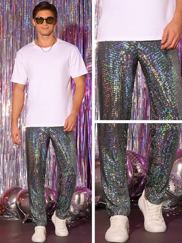 Lars Amadeus Sequins Pants for Men's Party Disco Shiny Sparkly Straight Leg Trousers4