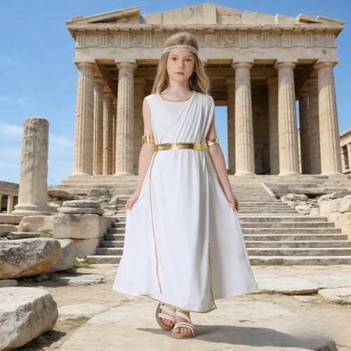 Disfraz blanco de toga griega para niñas 5-6 años miniatura 6