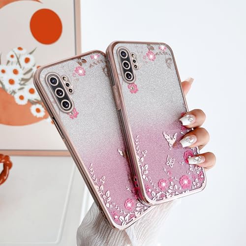 Image of for Note 10 Plus Case,Galaxy Note 10 Plus case for Women Gradual Change Glitter Crystal Soft TPU Butterfly Floral Heart Clear Protective Cover with Strap for Galaxy Note 10 Plus (Rose Gold)