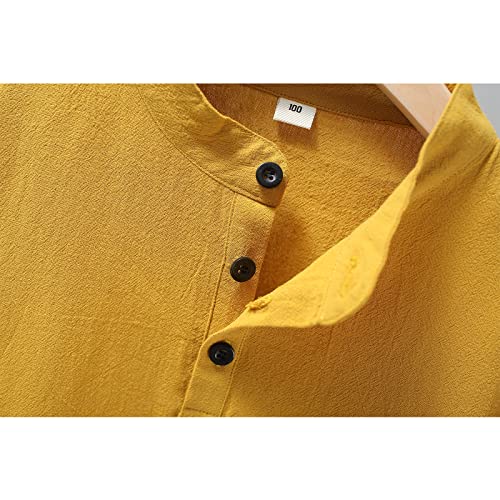 KISBINI Boys Linen Button Down Henley Shirt Short Sleeve Summer T Shirt Tops4