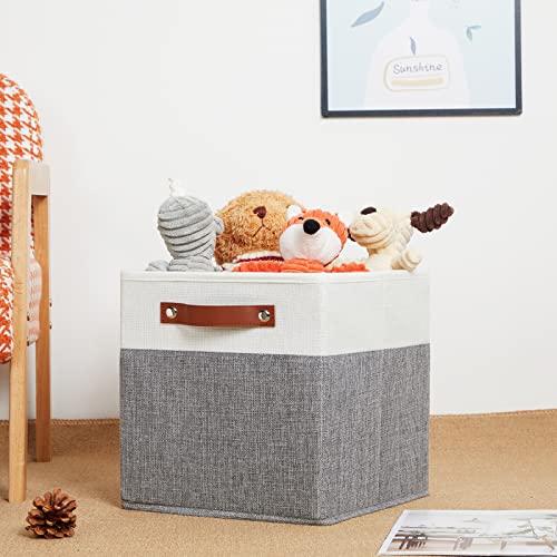 Dullemelo 11X11 Storage Cubes, Collapsible Sturdy Cube Storage Bins With Handles For Organizing,Fabric Storage Cubes Baskets For Shelves Nursery Closet Home Organization And Storage (White&Grey) #TOP1