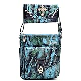 Western Camouflage Camo Cross Body Messenger Bag With Matching Wallet - Blue